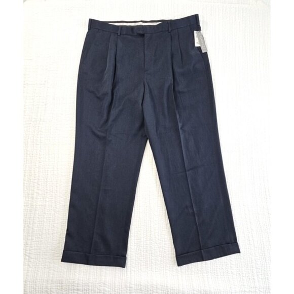 NWT Perry Ellis Pleated Dress Pants Men 40x30 Travel-Luxe Twilight Navy Non Iron - Picture 1 of 16